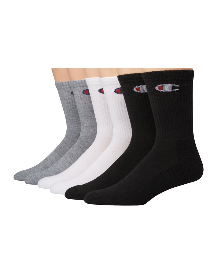 Calcetines Champion Mujer - Crew C Logo 6-Pairs ( Blancas/Gris/Negras ) 8021796-TQ